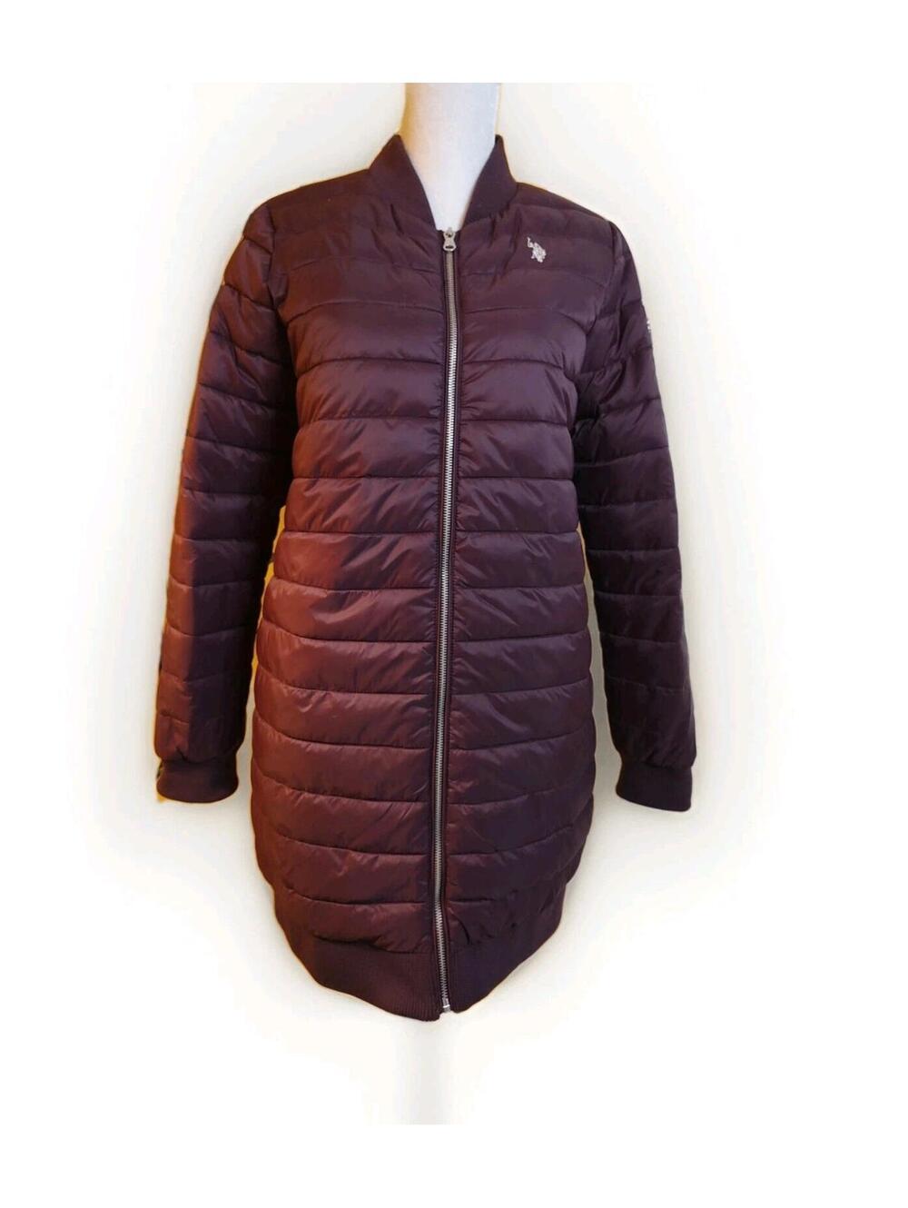 U.S. Polo Association long varsity bomber quilted puffer Women M Maroon